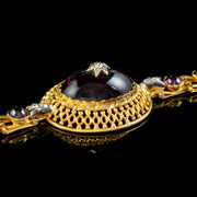 Antique Victorian Etruscan Revival Cabochon Garnet Diamond Bracelet 18ct Gold Circa 1880