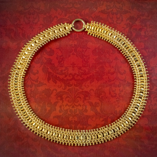 Antique Victorian Etruscan Revival Collar Necklace 15ct Gold