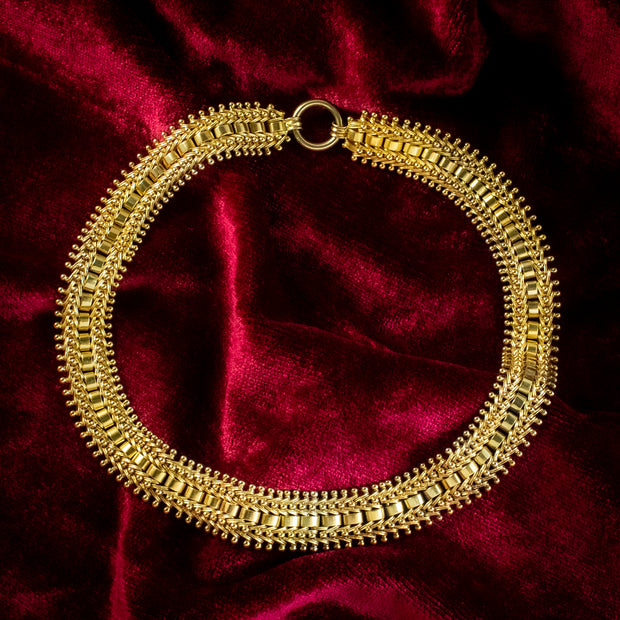 Antique Victorian Etruscan Revival Collar Necklace 15ct Gold