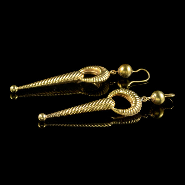 Antique Victorian Etruscan Revival Drop Earrings 15ct Gold Circa 1880