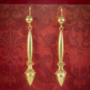 Antique Victorian Etruscan Revival Drop Earrings 18ct Gold Circa 1880 cover