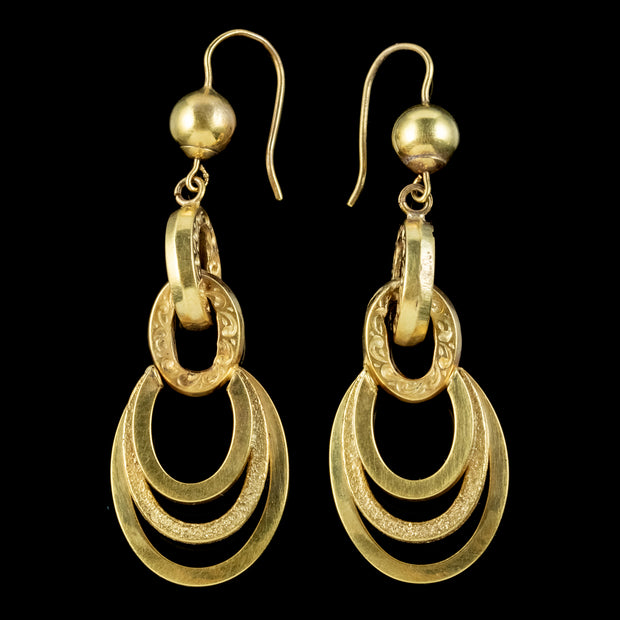 ANTIQUE VICTORIAN ETRUSCAN REVIVAL DROP EARRINGS 18CT GOLD CIRCA 1880 front