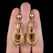 ANTIQUE VICTORIAN ETRUSCAN REVIVAL DROP EARRINGS 18CT GOLD CIRCA 1880 hand