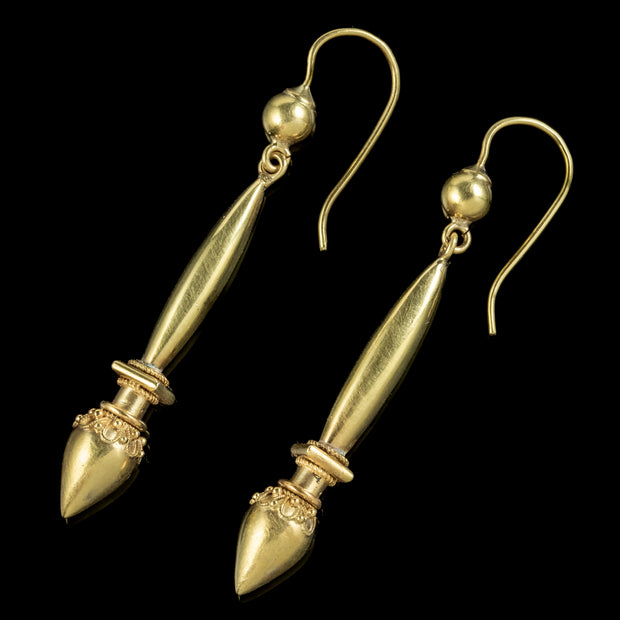 Antique Victorian Etruscan Revival Drop Earrings 18ct Gold Circa 1880 side
