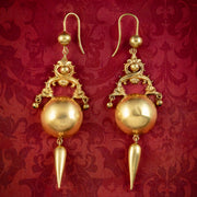 Antique Victorian Etruscan Revival Drop Earrings 18ct Gold