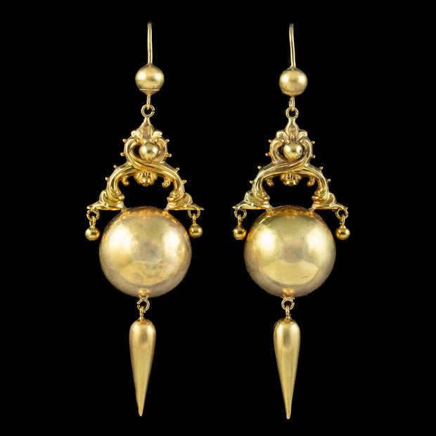 Antique Victorian Etruscan Revival Drop Earrings 18ct Gold