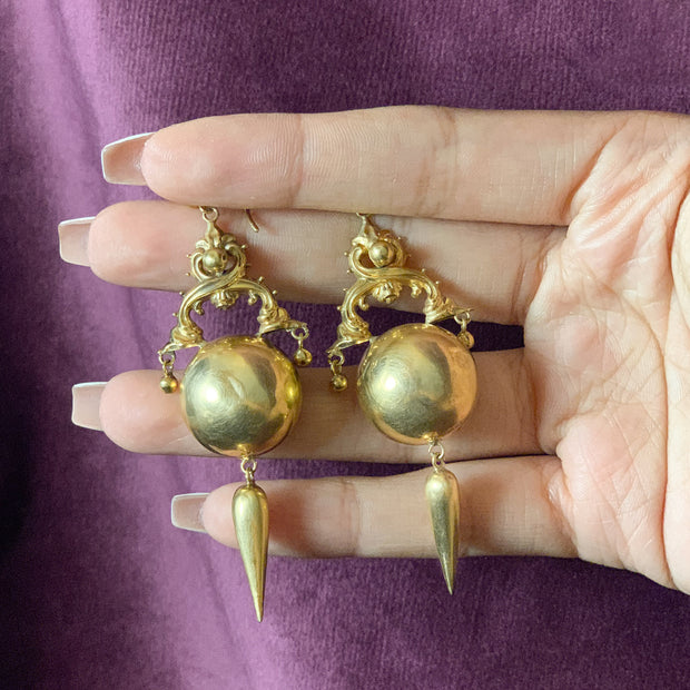 Antique Victorian Etruscan Revival Drop Earrings 18ct Gold