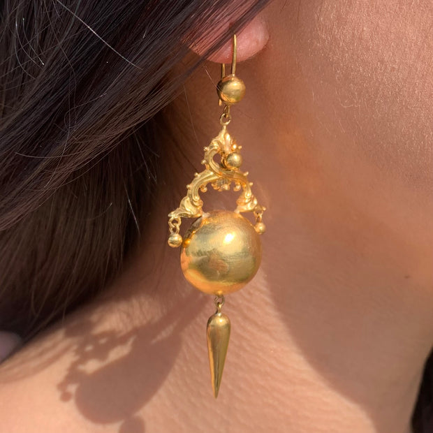 Antique Victorian Etruscan Revival Drop Earrings 18ct Gold