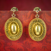 Antique Victorian Etruscan Revival Drop Earrings 9ct Gold Circa 1860