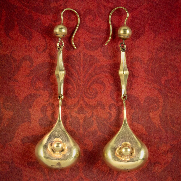 Antique Victorian Etruscan Revival Drop Earrings 9ct Gold Circa 1880 cover