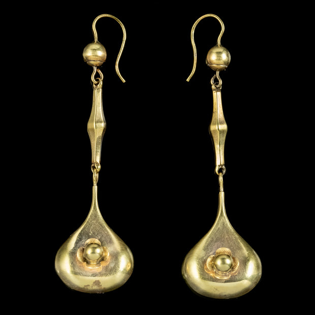 Antique Victorian Etruscan Revival Drop Earrings 9ct Gold Circa 1880 front