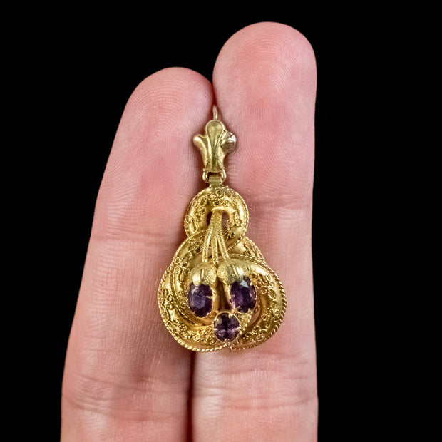 Antique Victorian Etruscan Revival Garnet Earrings 18ct Gold Circa 1870