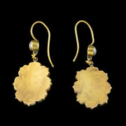 Antique Victorian Etruscan Revival Garnet Pearl Star Earrings 18ct Gold