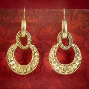 Antique Victorian Etruscan Revival Hoop Earrings 15ct Gold Circa 1870