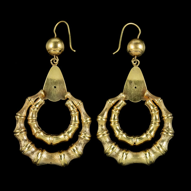 Antique Victorian Etruscan Revival Hoop Earrings 18ct Gold Circa 1880