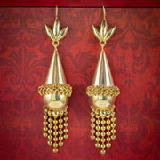 Antique Victorian Etruscan Revival Tassel Earrings Pinchbeck 18ct Gold Gilt Circa 1870