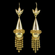 Antique Victorian Etruscan Revival Tassel Earrings Pinchbeck 18ct Gold Gilt Circa 1870