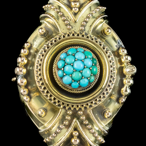 Antique Victorian Etruscan Revival Turquoise Locket 18ct Gold