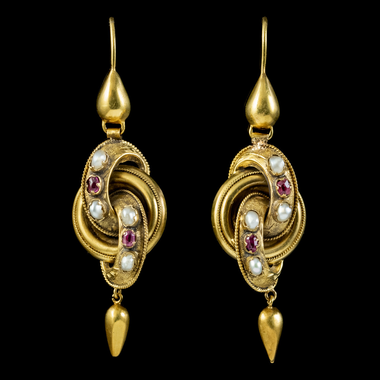 Antique Victorian Etruscan Ruby Pearl Knot Earrings 18ct Gold Circa 18 ...