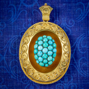 Antique Victorian Etruscan Turquoise Locket Pendant 18ct Gold Circa 1880