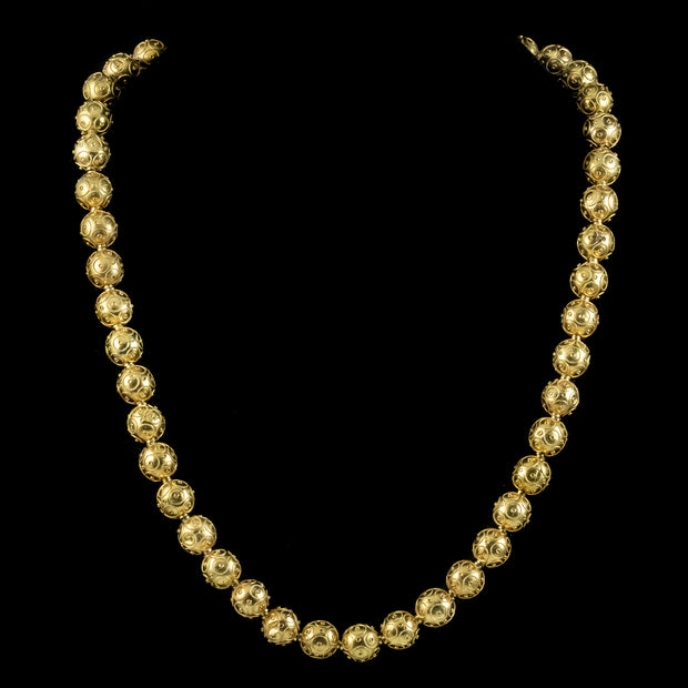 Antique Victorian Etustcan Revival Bead Necklace 15ct Gold Circa 1880
