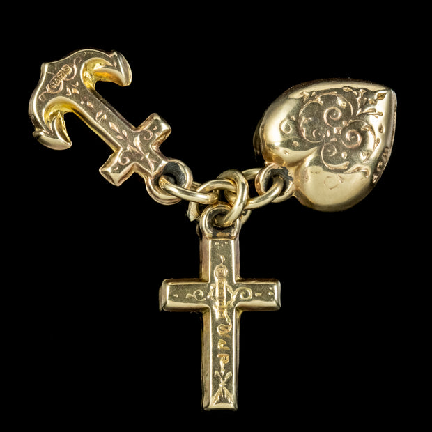 Antique Victorian Faith Hope And Charity Pendant Charms 9ct Gold Circa 1880 cross