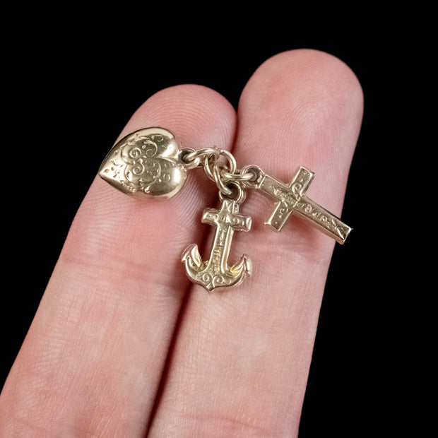 Antique Victorian Faith Hope And Charity Pendant Charms 9ct Gold Circa 1880 hand