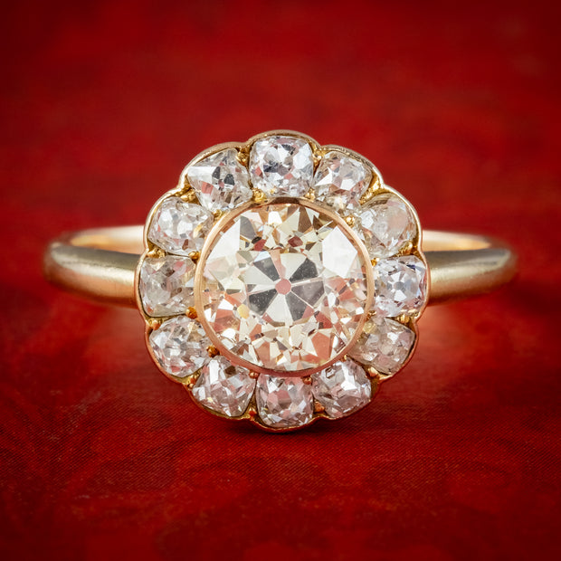 Antique Victorian Fancy Diamond Daisy Cluster Ring 2.68ct Total