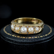 Antique Victorian Five Stone Pearl Diamond Ring Dated 1881