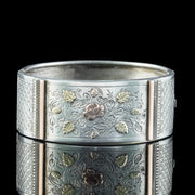 Antique Victorian Floral Cuff Bangle Silver Gold 