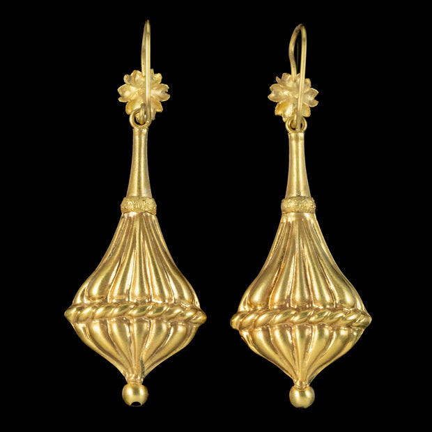 Antique Victorian Floral Drop Earrings 18ct Gold