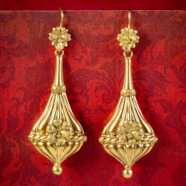 Antique Victorian Floral Drop Earrings 18ct Gold