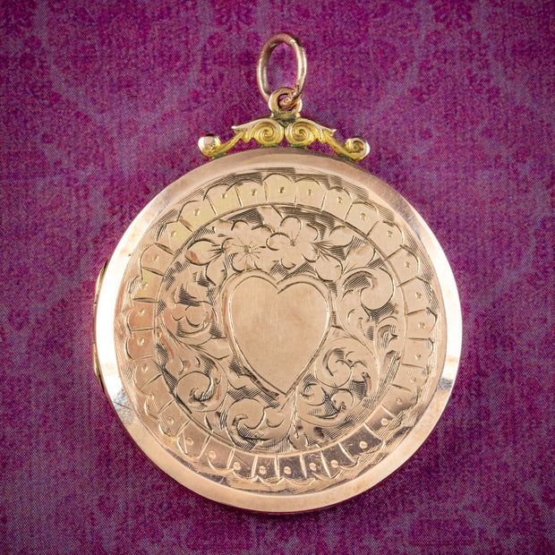 Antique Victorian Floral Heart Locket 9ct Gold Back And Front