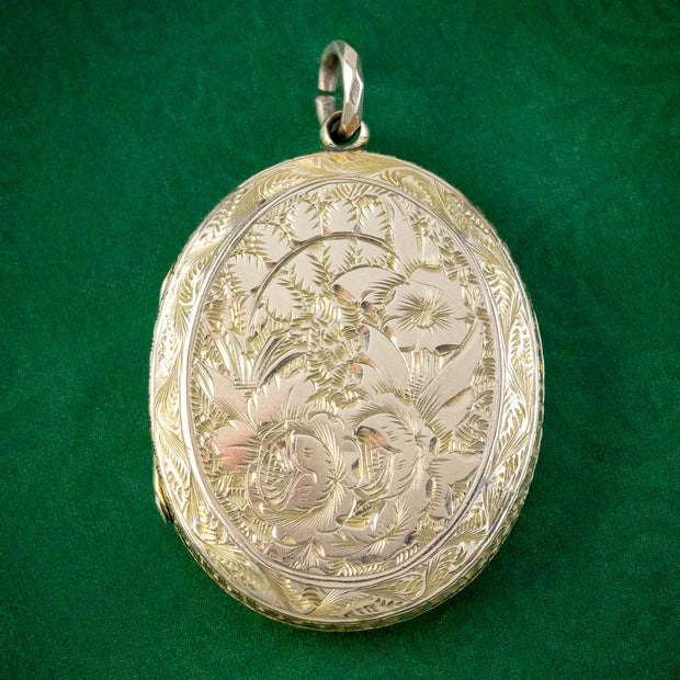 Antique Victorian Floral Locket 9ct Gold 