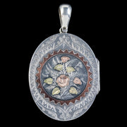 Antique Victorian Floral Locket Gold Sterling Silver Robinson And Mckewan Dated 1881 