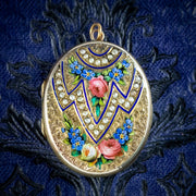 Antique Victorian Floral Pearl Enamel Locket 9ct Gold Circa 1880