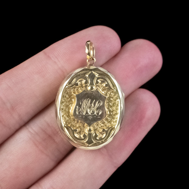 Antique Victorian Forget Me Not Locket Gold Back And Front