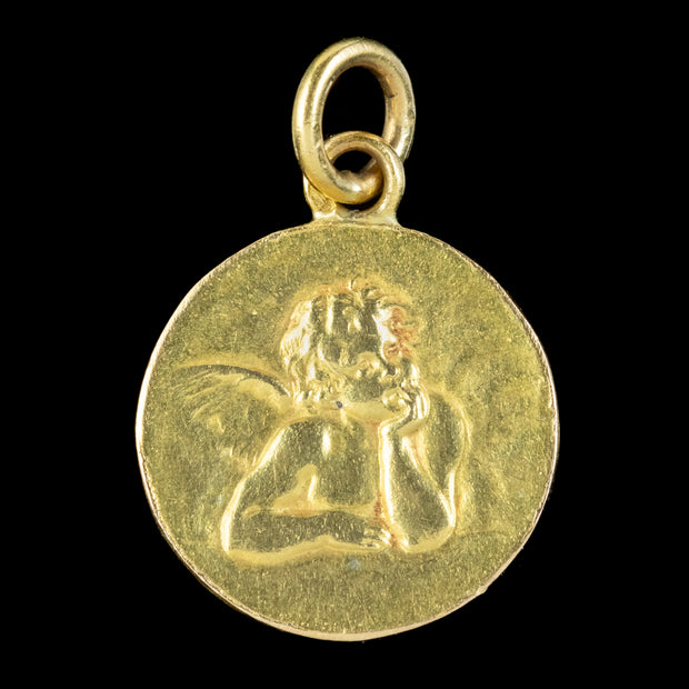 Antique Victorian French Cherub Charm Pendant 18ct Gold