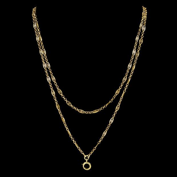 Antique Victorian French Guard Chain Necklace 18ct Gold Circa 1900