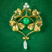 Antique Victorian French Jade Pearl Brooch 18ct Gold