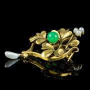 Antique Victorian French Jade Pearl Brooch 18ct Gold