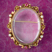 Antique Victorian French Ruby Pearl Picture Frame Brooch 15ct Gold