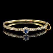 Antique Victorian French Sapphire Diamond Bangle 18ct Gold 