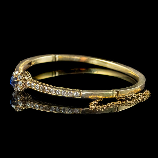 Antique Victorian French Sapphire Diamond Bangle 18ct Gold 