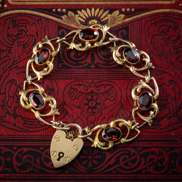 Antique Victorian Garnet Padlock Bracelet 9ct Gold 9.5ct Total