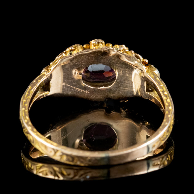 Antique Victorian Garnet Pearl Cluster Ring Circa 1890