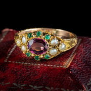 Antique Victorian Garnet Pearl Cluster Ring Circa 1890