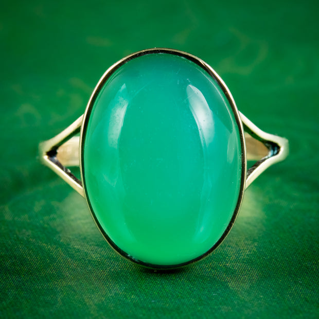 Antique Victorian Green Chalcedony Ring 7ct Stone 