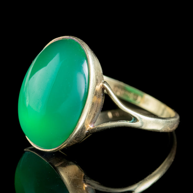 Antique Victorian Green Chalcedony Ring 7ct Stone 