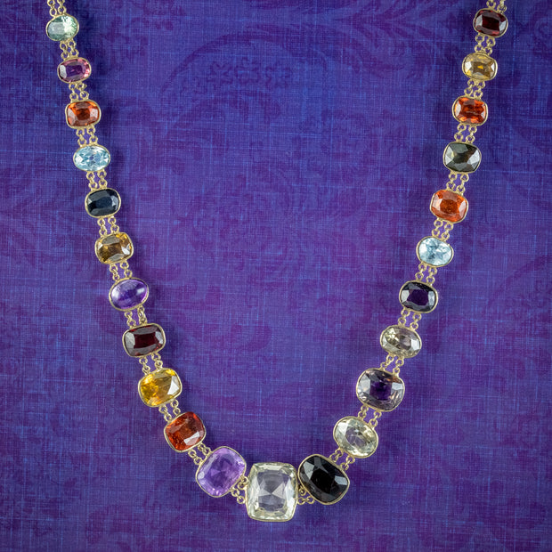 Antique Victorian Harlequin Gemstone Necklace 